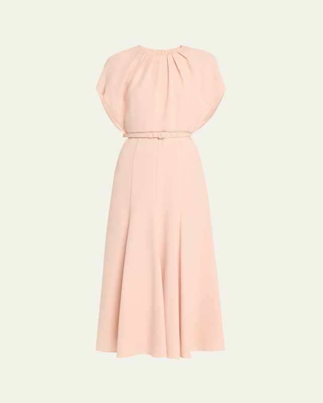 Gathered Neck Light Cady Belted Dress